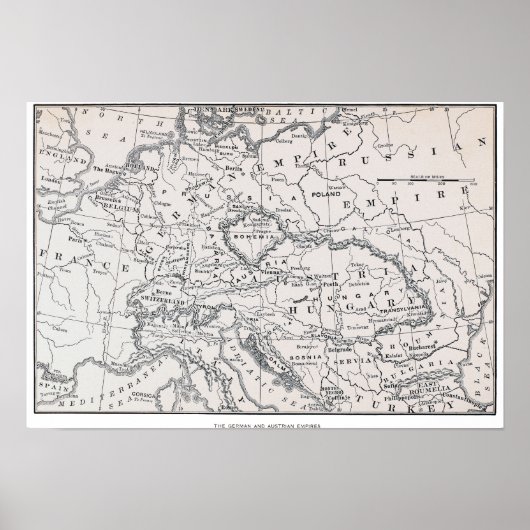 地図:ドイツとオーストリア ポスター (正面)