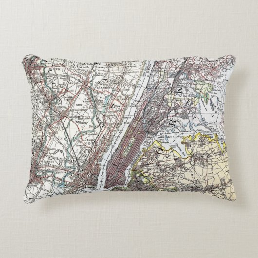 地図: ニューヨーク周辺1906年 アクセントクッション (正面)