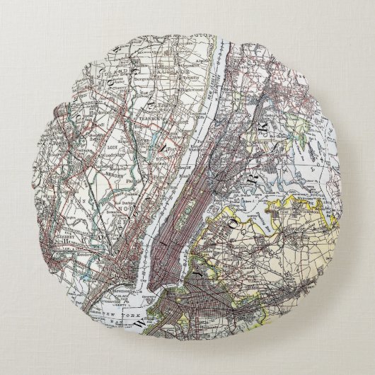 地図: ニューヨーク周辺1906年 ラウンドクッション (正面)