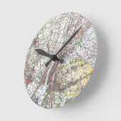 地図: ニューヨーク周辺1906年 ラウンド壁時計 (傾斜)