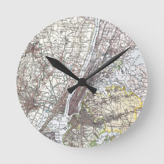 地図: ニューヨーク周辺1906年 ラウンド壁時計 (正面)