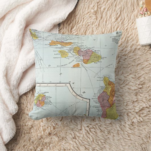 地図: ハワイ1905年 クッション (ブランケット)