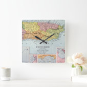 地図: プエルトリコ1900年 スクエア壁時計 (ホーム)