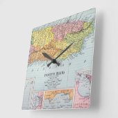 地図: プエルトリコ1900年 スクエア壁時計 (傾斜)