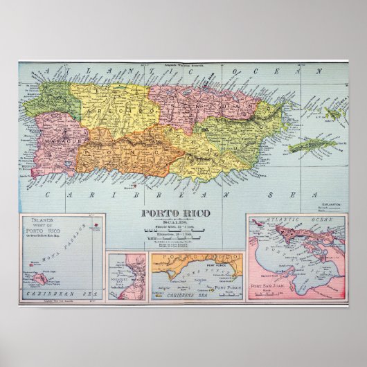 地図：プエルトリコ1900年 ポスター (正面)
