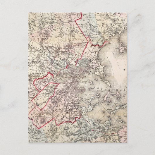 地図：ボストン、1883年 ポストカード (正面)