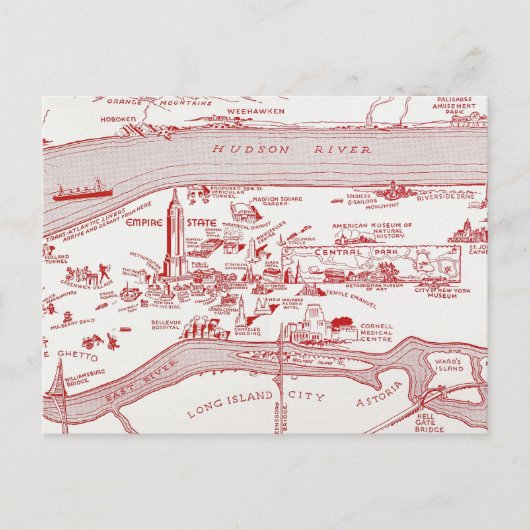 地図：マンハッタン、c1935 ポストカード (正面)