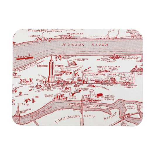 地図：マンハッタン、c1935 マグネット (横)