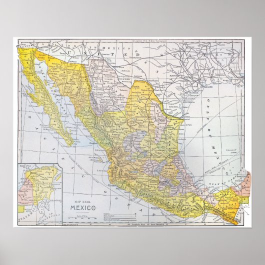 地図：メキシコ ポスター (正面)