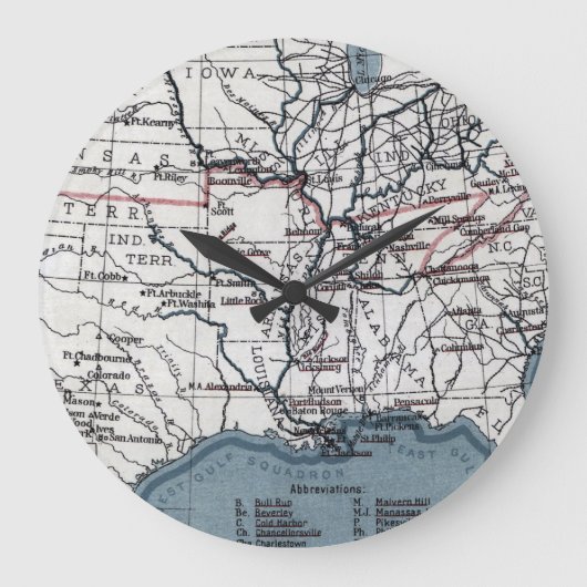 地図: 内戦1861年 ラージ壁時計 (正面)