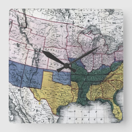 地図: 内戦1864年 スクエア壁時計 (正面)