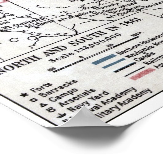 地図：内戦， 1861 ポスター (角)