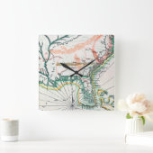 地図: 北アメリカ1742年 スクエア壁時計 (ホーム)