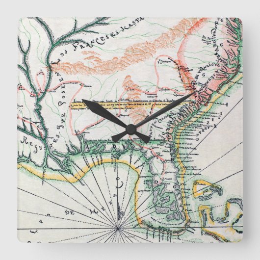 地図: 北アメリカ1742年 スクエア壁時計 (正面)