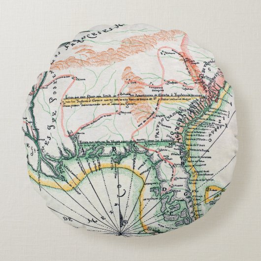 地図: 北アメリカ1742年 ラウンドクッション (正面)