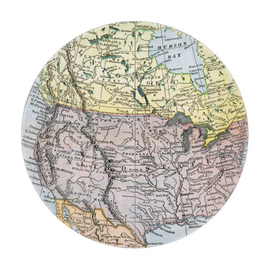 地図: 北アメリカ1890年 カッティングボード (正面)