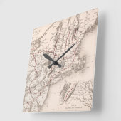 地図: 北東米国 スクエア壁時計 (傾斜)