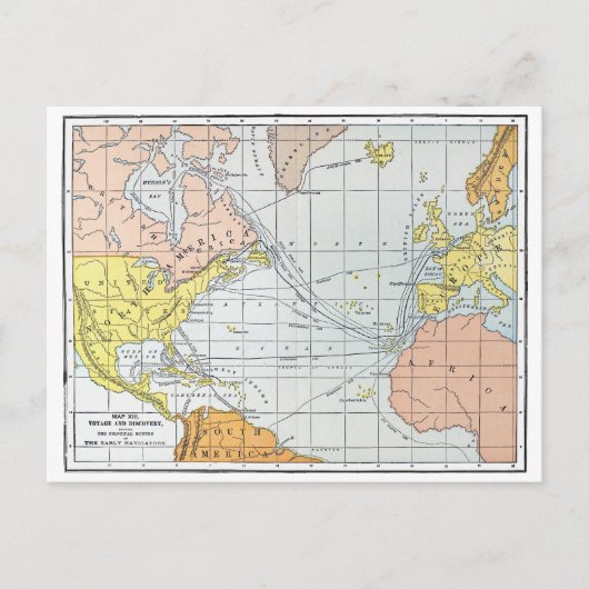 地図: 大西洋の旅行 ポストカード (正面)