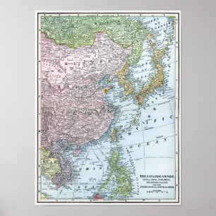 地図:東アジア1907年 ポスター