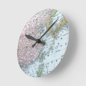 地図: 東アジア1907年 ラウンド壁時計 (傾斜)