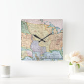 地図:米国の景気拡大, 1905 スクエア壁時計 (ホーム)