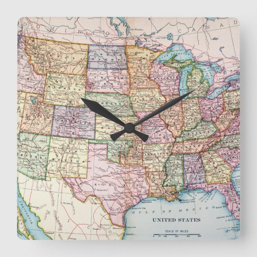 地図：統一された州, 1905 スクエア壁時計 (正面)