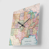 地図：統一された州, 1905 スクエア壁時計 (傾斜)