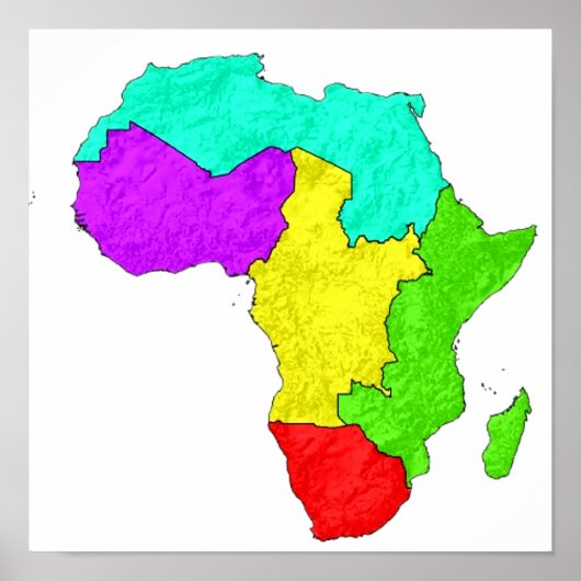 地域を持つアフリカの色分けされた地図 ポスター (正面)
