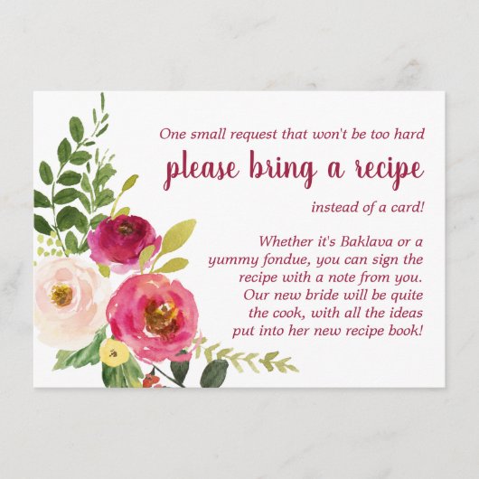 地域ブライダルシャワーレシピの持ち込み エンクロージャーカード (正面)