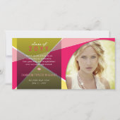 地域明るい赤紫色Crissクロスカラーブロック写真卒業 サンキューカード (正面)