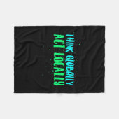 地域考え環境に対して地球規模で行動する フリースブランケット (正面(横))