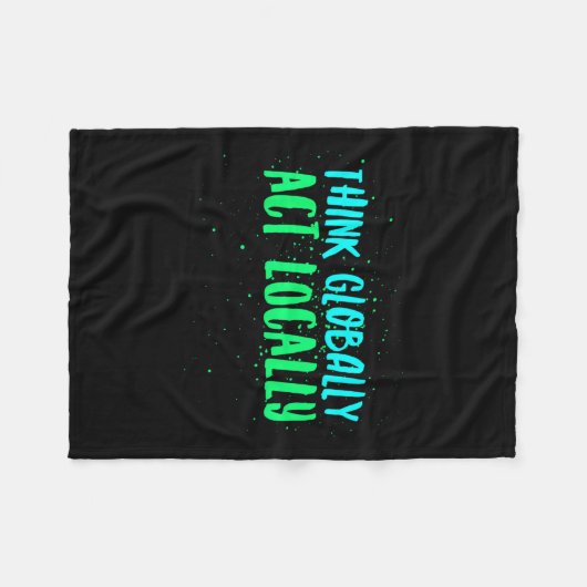 地域考え環境に対して地球規模で行動する フリースブランケット (正面(横))