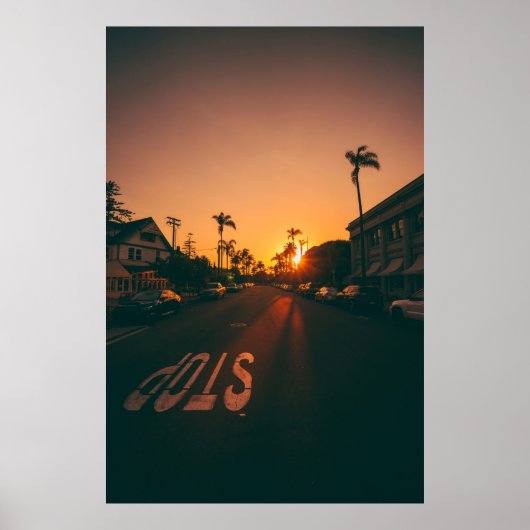 地平線に沈む夕日 ポスター (正面)