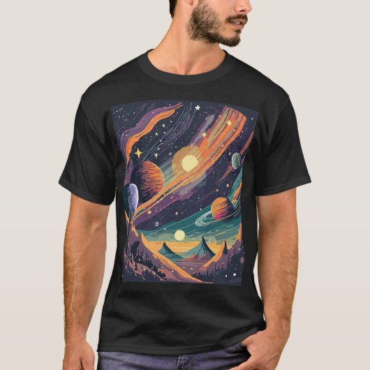 地平線の向こうに：宇宙の風景が探索 Tシャツ (正面)