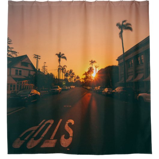 地平線の夕日 シャワーカーテン (正面)