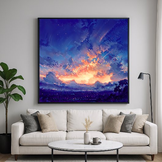 地平線の輝き - イラストスタイルの大気圏アート ポスター