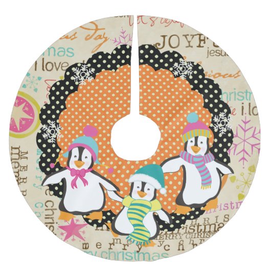 地形およびペンギンの休日の木のスカート ブラッシュドポリエステルツリースカート (正面)