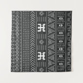 地形を持つ黒と白の部族の民族パターン タペストリー (正面(横))