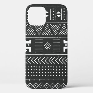 地形を持つ黒と白の部族の民族パターン iPhone 12ケース