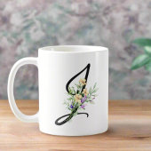 地形エレガント文字"J"水彩花 コーヒーマグカップ