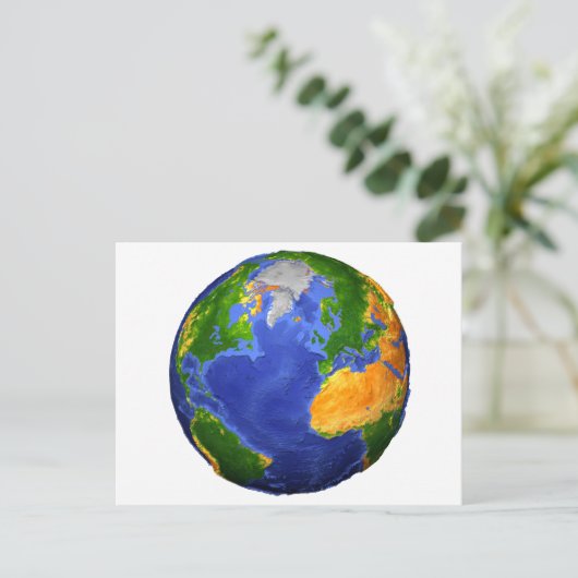 地形データを示す地球の完全。 ポストカード (スタンド正面)