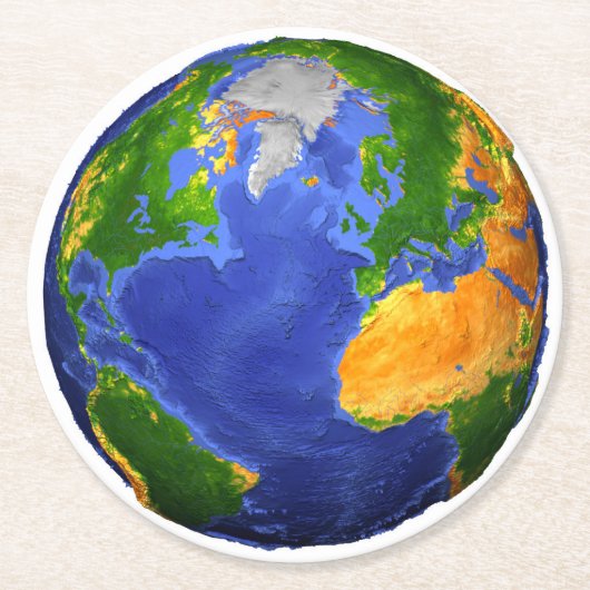 地形データを示す地球の完全。 ラウンドペーパーコースター (正面)