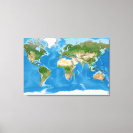 地形世界地図の地球イラスト キャンバスプリント