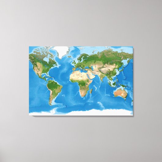 地形世界地図の地球イラスト キャンバスプリント (正面)