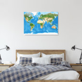 地形世界地図の地球イラスト キャンバスプリント (インサイチュ (寝室))