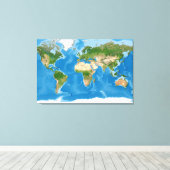 地形世界地図の地球イラスト キャンバスプリント (インサイチュ (ウッドフロア))