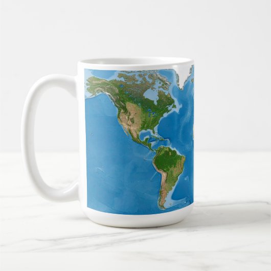 地形世界地図の地球イラスト コーヒーマグカップ (左)