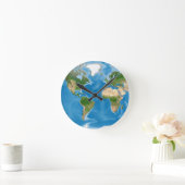 地形世界地図の地球イラスト ラウンド壁時計 (ホーム)