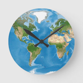 地形世界地図の地球イラスト ラウンド壁時計
