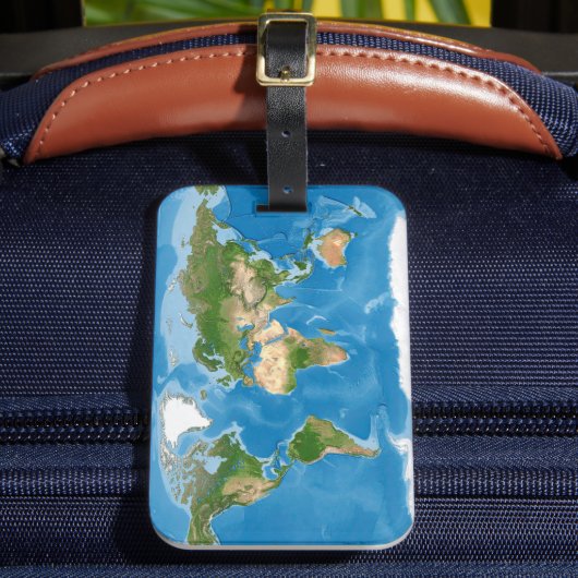 地形世界地図の地球イラスト ラゲッジタグ (正面インサイチュ2)
